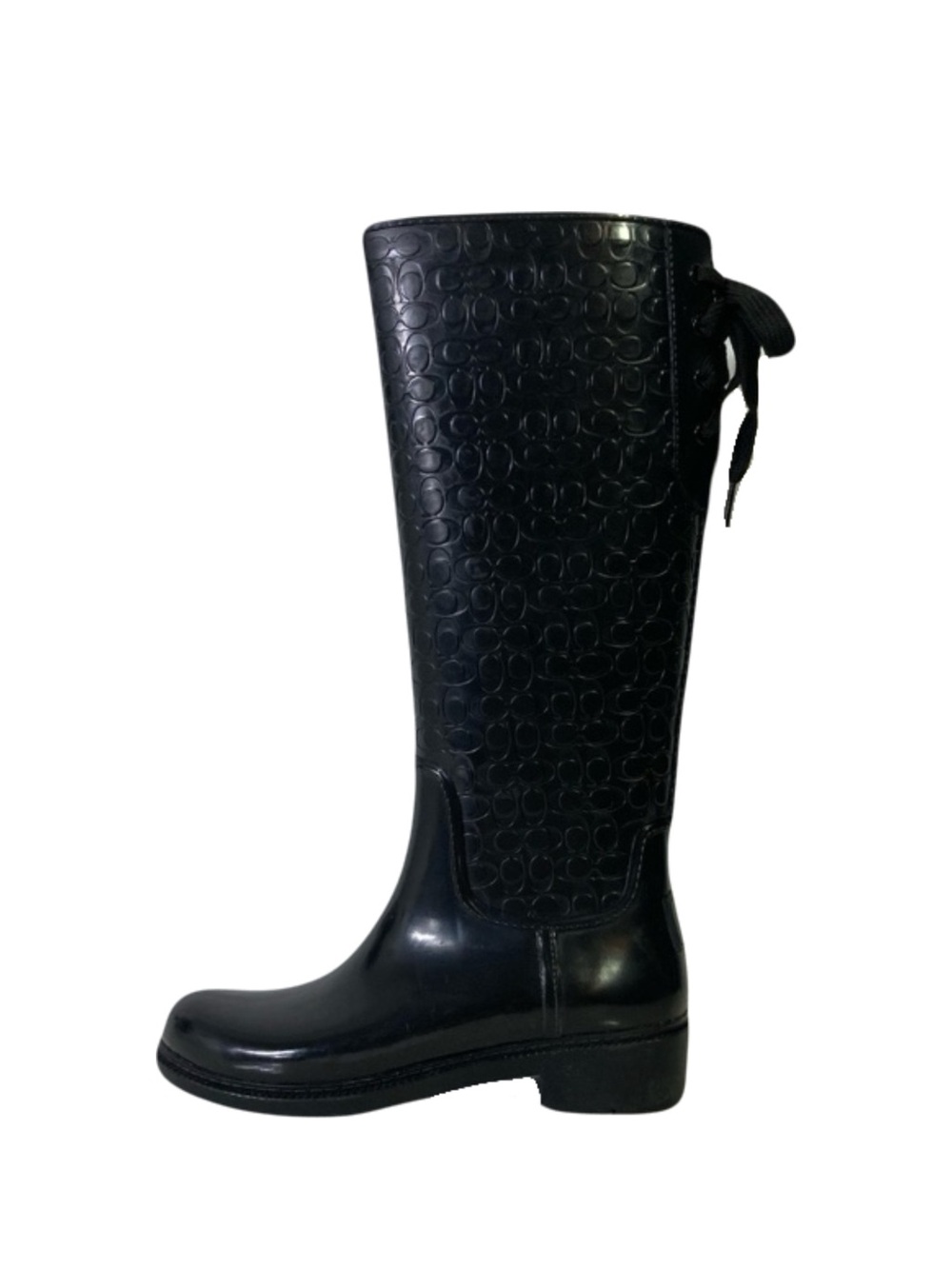 NEW COACH Boots 6 Black FG1876 Logo-Signature-C-Monogram Lace-Up High-Knee
